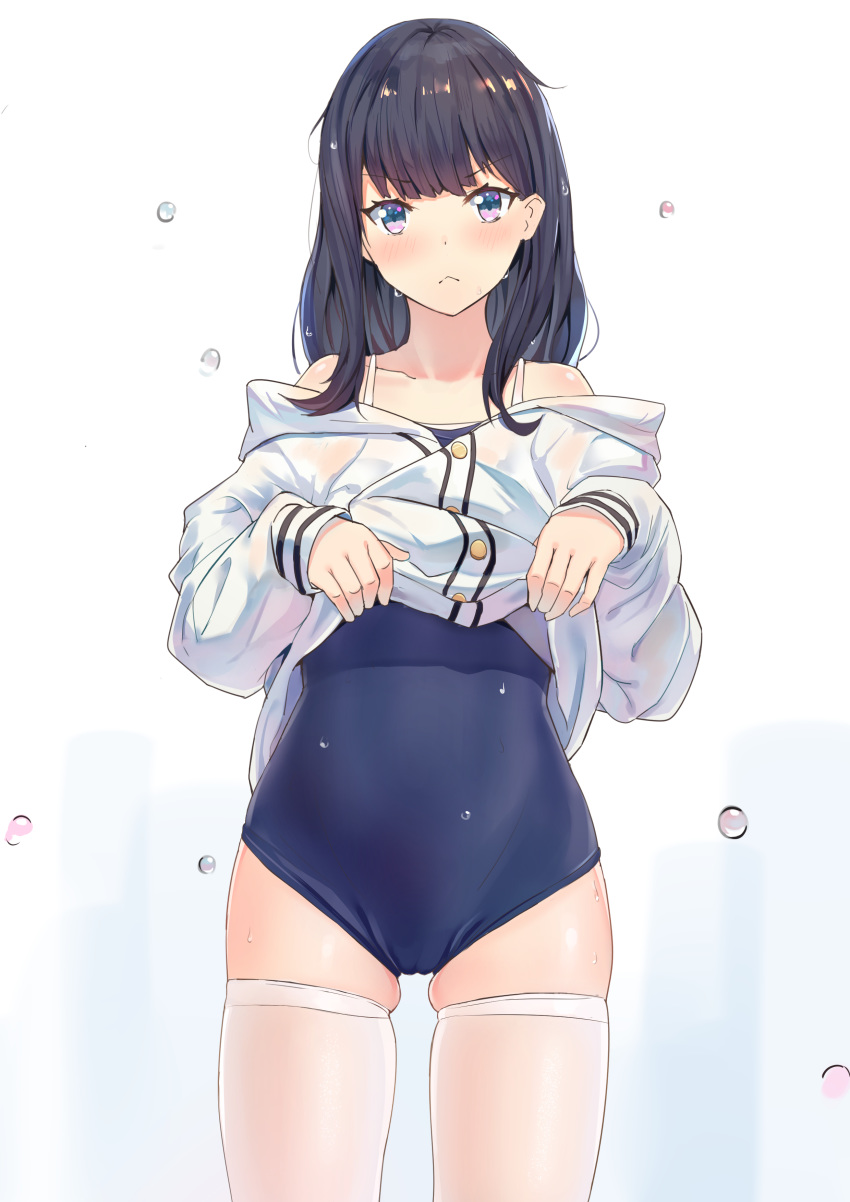 darcy school_swimsuit shirt_lift ssss.gridman swimsuits takarada_rikka thighhighs wet