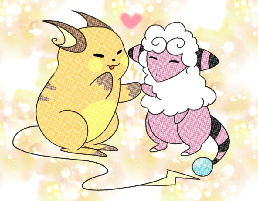 &lt;3 ambiguous_gender biped black_ears black_tail brown_ears brown_fur duo eyes_closed flaaffy fluffy fur hand_holding multicolored_fur nintendo orange_fur pink_ears pink_skin pink_tail pok&eacute;mon pok&eacute;mon_(species) raichu raunchy standing striped_ears striped_tail stripes tongue tongue_out two_tone_ears two_tone_tail umarun-k video_games white_wool wool yellow_cheeks yellow_fur