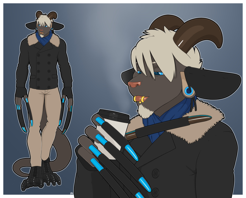 2018 anthro caprine claws digital_media_(artwork) horn long_claws longblueclaw male mammal piercing