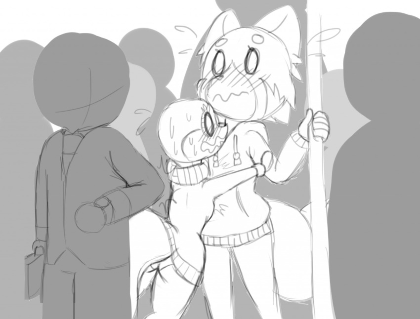 anthro bit-small bit_(bit-small) black_nose blush breasts butt clothed clothing cookie_(bit-small) digital_media_(artwork) embarrassed faceless female fluffy hi_res hoodie looking_at_viewer male mammal open_mouth public public_transportation red_panda reptile scalie shy simple_background small_breasts snake standing subway sweat sweater wide_hips