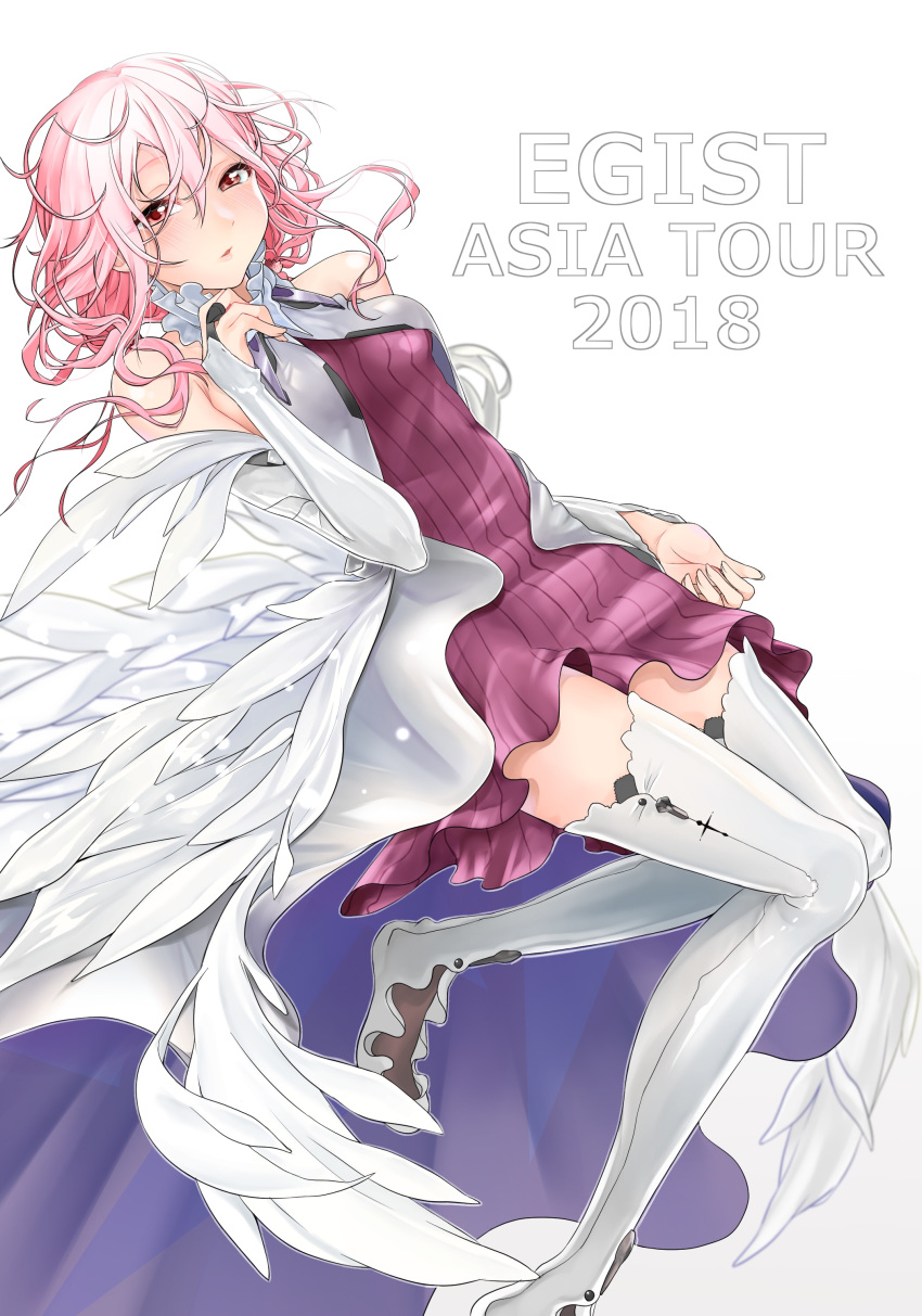 absurdres bare_shoulders breasts commentary_request egoist error guilty_crown hair_ornament hairclip highres long_hair medium_breasts pink_hair red_eyes sarina_(tosiyukiryousuke) solo thighhighs twintails typo yuzuriha_inori