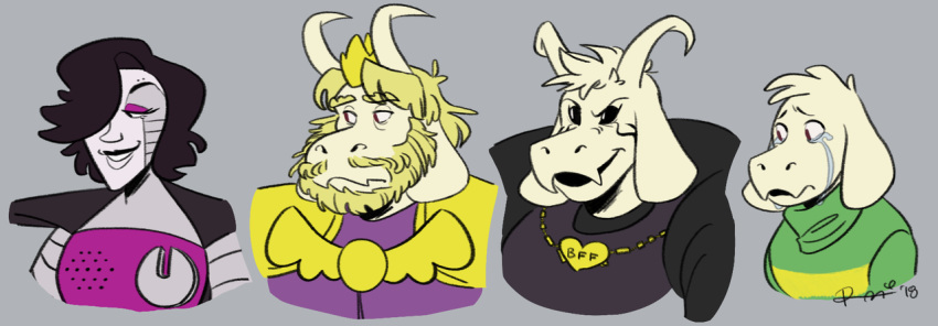 asgore_dreemurr asriel_dreemurr asriel_dreemurr_(god_form) beard boss_monster caprine cranberrybutter crying facial_hair horn jewelry long_ears machine mammal mettaton_ex necklace robot tears text undertale video_games