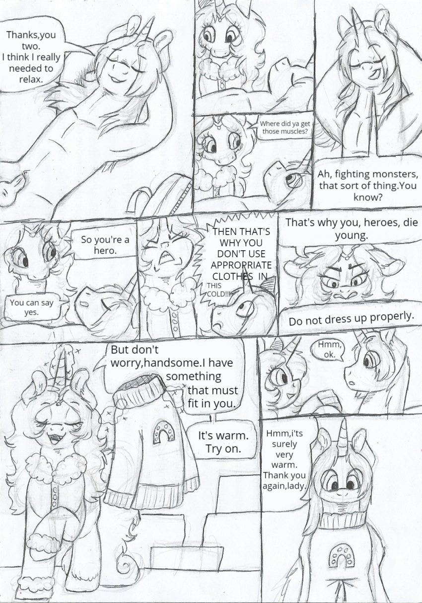 69bea balls clothed clothing coat comic dialogue equine fan_character female feral finn_(69bea) friendship_is_magic horn horse invalid_tag jessie line_art magic male mammal muscular my_little_pony nude pony simple_background smile traditional_media_(artwork) unicorn white_background winged_unicorn wings yelling