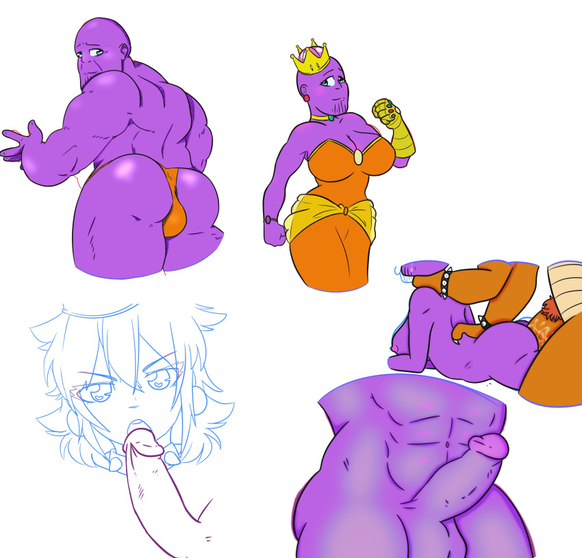 2018 5_fingers alternate_species animal_humanoid bald balls big_breasts blue_eyes blush bowser bowsette_meme breasts bulge claws clothed clothing collar crossgender digital_media_(artwork) duo erection female hi_res humanoid humanoidized infinity_gauntlet infinity_stones licking looking_at_viewer male male/female mario_bros marvel muscular muscular_male nintendo nipples nude open_mouth oral penetration penis penis_lick purple_skin rough_sex scalie sex shaved simple_background sketch smile solo spikes standing super_crown thanos thanosette thick_thighs tongue tongue_out underwear unfinished unshaved video_games wet wet_dick wrinkles zunknown
