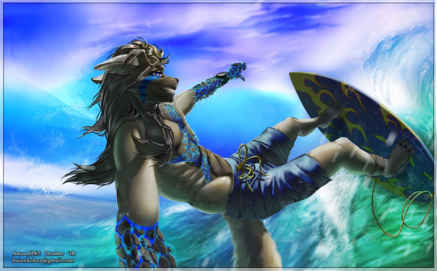 anthro auctions canine extreme hnz illustration insane kowareta_ookami male male/male mammal photo sea selfie sky sport summer surfing water ych