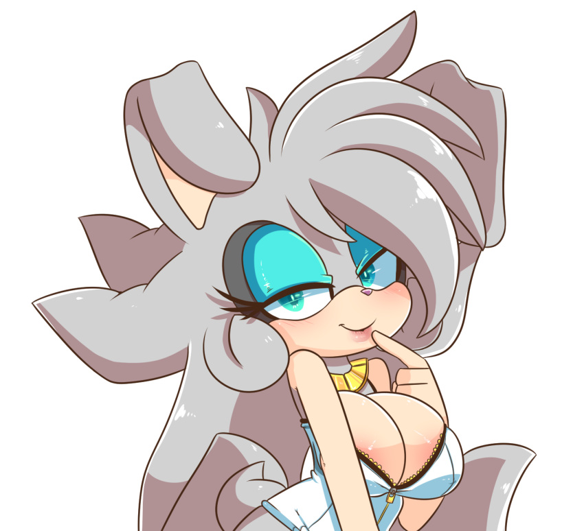 2017 alpha_channel anthro areola_slip bedroom_eyes breasts cleavage clothed clothing eyelashes fan_character female half-closed_eyes hearlesssoul jewelry lagomorph mammal rabbit seductive simple_background solo sonic_(series) spring_the_bunny transparent_background zipper