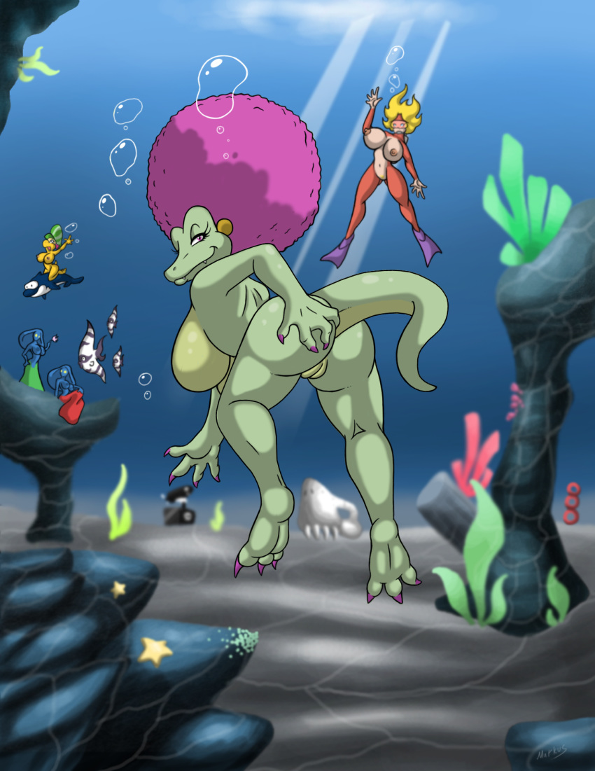 ambient_fish ambient_jellyfish ambient_sealife anthro ape bent_over breasts butt butt_grab candy_kong cetacean cnidarian crocodilian crossover detailed_background dolphin dolphin_(mario) donkey_kong_(series) female feral fish gigi_(mario) group hand_on_butt jellyfish jellyfish_sisters kalypso kong koopa koopa_troopa kremling kylie_koopa lordstevie mammal marine mario_and_luigi_(series) mario_bros merri_(mario) mooning nintendo nipples partner's_in_time plump_labia presenting presenting_hindquarters primate pussy reptile scalie seabed superstar_saga torpedo_ted turtle underwater video_games water