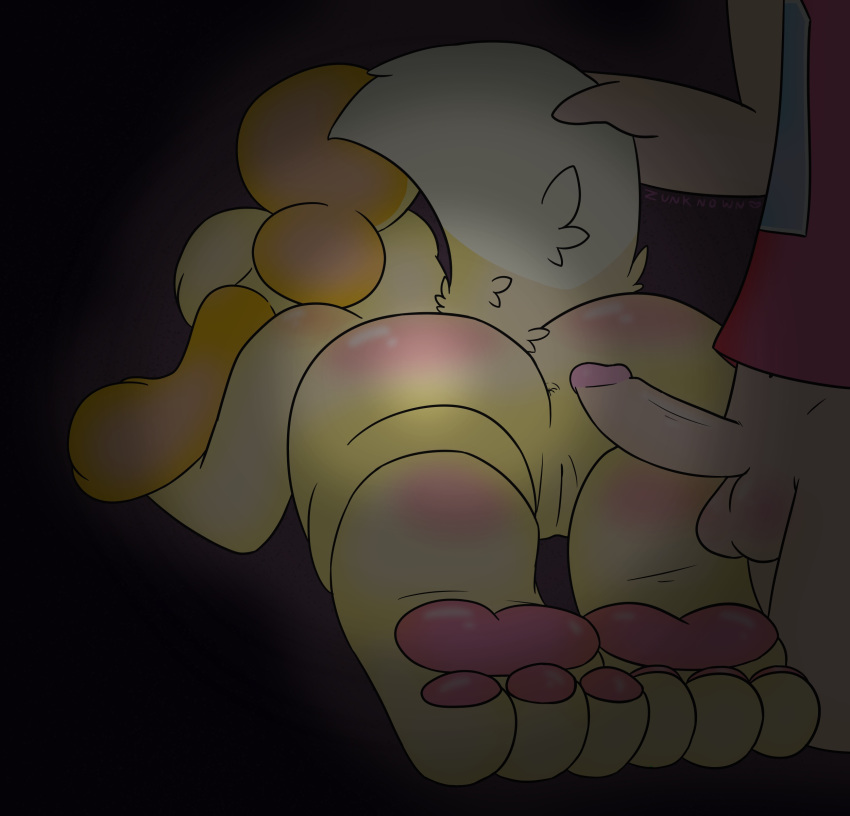 2018 4_toes animal_crossing anthro anus balls barefoot big_butt blush butt canine clothing dark digital_drawing_(artwork) digital_media_(artwork) dog duo erection feet female fluffy fluffy_tail foot_focus fur gold_fur hair hi_res human humanoid_penis invalid_tag isabelle isabelle_(animal_crossing) male male/female mammal nintendo nude pawpads paws penis presenting pucker puffy_anus pussy shih_tzu simple_background toes video_games white_fur yellow_fur zunknown