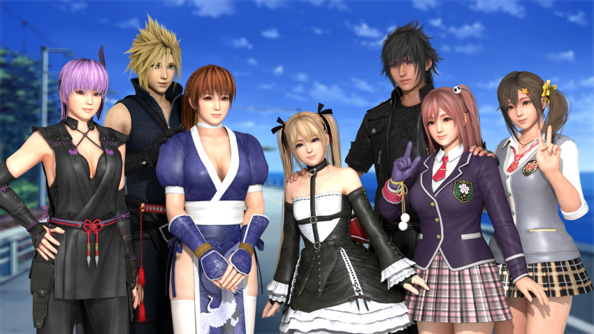 ayane ayane_(doa) cloud_strife crossover dead_or_alive dead_or_alive_5 final_fantasy final_fantasy_vii final_fantasy_xv honoka honoka_(doa) kasumi kasumi_(doa) marie_rose misaki misaki_(doa) noctis_lucis_caelum