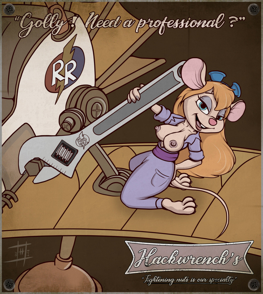 aircraft airship blue_eyes breasts chip_'n_dale_rescue_rangers clothing disney eyewear gadget_hackwrench goggles hair hyenatig_(artist) invalid_tag jumpsuit mammal mouse rodent screw text tools wrench