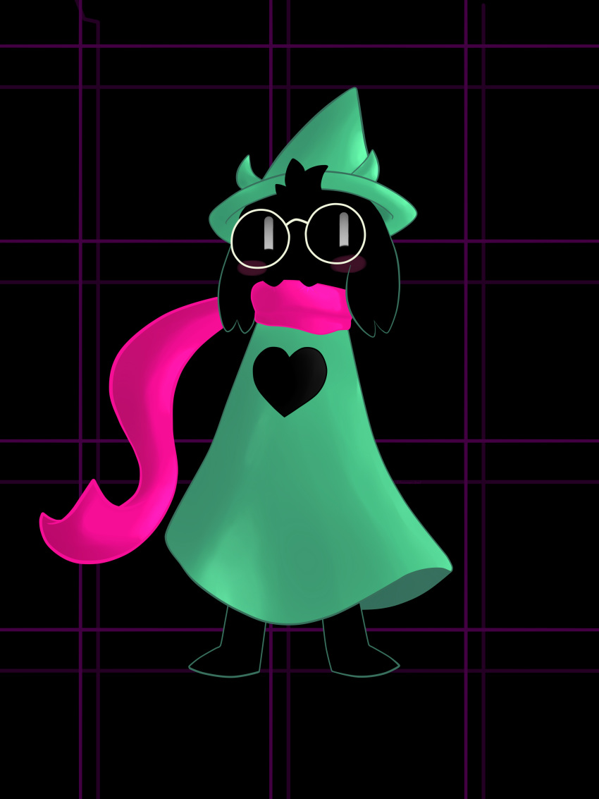 2018 ambiguous_gender anthro caprine clothed clothing deltarune digital_media_(artwork) eyewear flying_afro fur glasses hat mammal ralsei scarf solo video_games