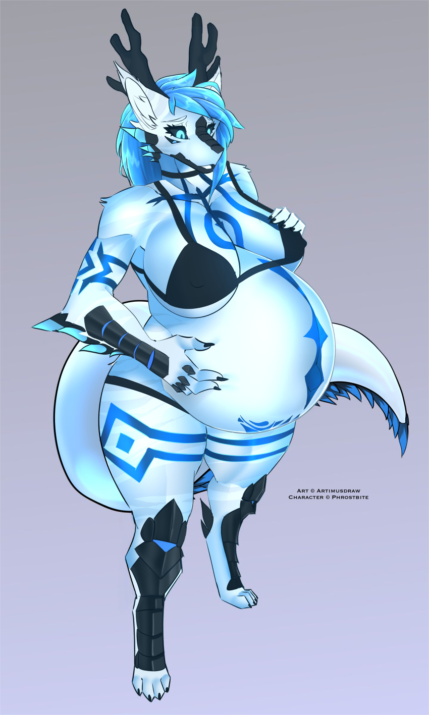 2023 3:5 abdominal_scar absurd_res anthro arm_tattoo arm_tuft artimusdraw azalea_(foxipaw) belly belly_squish big_belly bioluminescence black_claws blue_eyes blue_hair breasts cheek_tuft chest_scar chest_tattoo claws colored digital_media_(artwork) dragon eastern_dragon elbow_tuft facial_tuft female glowing glowing_eyes glowing_tattoo grey_background hair hand_on_breast hand_on_stomach happy_expression hi_res leg_tattoo long_tail multi_eye nipple_outline oul'taras pregnant scar scuted_arms scuted_face scuted_hands scuted_legs scutes shaded simple_background solo squish standing tail tail_fluff tattoo thick_thighs thigh_tattoo tuft vrchat vrchat_model white_body