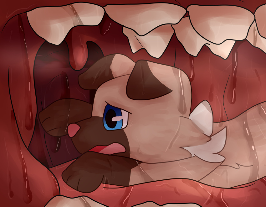 ambiguous_gender ambiguous_pred canine fawnbites fluffy hi_res invalid_tag mammal nintendo open_mouth oral_vore pok&eacute;mon pok&eacute;mon_(species) rockruff saliva scared size_difference struggling teeth video_games vore