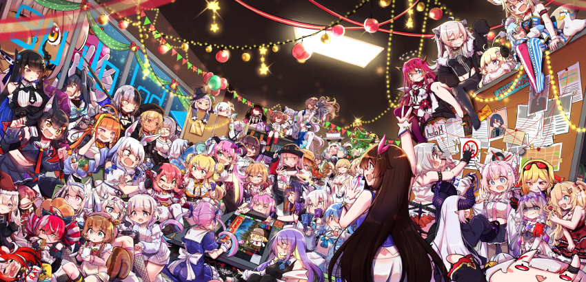 6+girls acorn_pendant ahoge airani_iofifteen airani_iofifteen_(1st_costume) akai_haato akai_haato_(gothic_lolita) aki_rosenthal aki_rosenthal_(1st_costume) amane_kanata angel_wings animal_ear_fluff animal_ear_piercing animal_ears anya_melfissa anya_melfissa_(1st_costume) aqua_eyes arm_strap armlet asymmetrical_horns asymmetrical_legwear ayunda_risu ayunda_risu_(1st_costume) azki_(4th_costume)_(hololive) azki_(hololive) back_bow backwards_hat baseball_cap bell belt beret bespectacled bird black_belt black_bow black_bowtie black_choker black_dress black_gloves black_hair black_hairband black_headwear black_horns black_jacket black_pants black_pantyhose black_serafuku black_shirt black_skirt black_sleeves blonde_hair blue_bow blue_bowtie blue_dress blue_eyes blue_hair blue_hairband blue_jacket blue_neckerchief blue_ribbon blue_sleeves blue_thighhighs blue_wings blunt_bangs board_game bookshelf bow bow_hairband bowtie braid breast_strap breast_tattoo breasts brooch brown_choker brown_hair brown_headwear brown_pantyhose brown_skirt bulletin_board cake camisole cardigan carrot_hair_ornament cat_ears cat_girl cat_tail ceiling_light ceres_fauna chest_jewel chest_sarashi chibi choker christmas christmas_ornaments christmas_tree closed_eyes clothes_writing clothing_cutout coat coat_dress collar collared_dress colored_inner_hair commentary cone_hair_bun criss-cross_back-straps cropped_shirt crystal_wings cup dark-skinned_female dark_skin demon_horns detached_sleeves detached_wings dog_ears dog_girl double_bun doughnut dragon_girl dragon_horns dress dress_bow drill_hair drink drinking_glass duck earrings english_commentary everyone evil_grin evil_smile eyewear_on_head fake_horns fang feather_hair_ornament feathers fingerless_gloves fishnet_socks fishnets flipped_hair floral_print flower food food-themed_hair_ornament fox_ears fox_girl fox_tail frilled_camisole frilled_dress frilled_shirt frills fur-trimmed_gloves fur-trimmed_jacket fur-trimmed_sleeves fur_trim fuwawa_abyssgard gawr_gura gawr_gura_(1st_costume) gem glasses gloves glowing glowing_eyes gold_creator_award gothic_lolita gradient_hair gradient_legwear gradient_wings green_eyes green_hair green_hairband grey_hair grey_suit grin hair_bell hair_between_eyes hair_bow hair_bun hair_flower hair_intakes hair_ornament hair_ribbon hair_wings hairband hairclip hakos_baelz hakos_baelz_(1st_costume) hakui_koyori hakui_koyori_(1st_costume) halo handheld_game_console hat headphones headphones_around_neck heart heart_ahoge heart_brooch heterochromia hexagon_hair_ornament highres himemori_luna hiodoshi_ao holding holding_cup holding_drink holding_handheld_game_console holding_pickaxe hololive hololive_dev_is hololive_english hololive_indonesia holox horn_bow horn_flower horn_ornament horn_ring horned_headwear horns hoshimachi_suisei hoshimachi_suisei_(school_uniform) houshou_marine houshou_marine_(1st_costume) ichijou_ririka indoors inugami_korone inugami_korone_(1st_costume) iridescent irys_(hololive) irys_(irys_2.0)_(hololive) isekai_joucho jacket japanese_clothes jewelry juufuutei_raden kaela_kovalskia kaela_kovalskia_(1st_costume) kamitsubaki_studio kazama_iroha kazama_iroha_(1st_costume) kimono kiryu_coco kiryu_coco_(1st_costume) kneehighs kobo_kanaeru kobo_kanaeru_(1st_costume) koseki_bijou kureiji_ollie kureiji_ollie_(1st_costume) la+_darknesss la+_darknesss_(1st_costume) lab_coat large_bow large_breasts layered_dress leaf_hair_ornament light_brown_hair lion_ears lion_girl lion_tail lolita_fashion long_dress long_hair long_sleeves loose_necktie loose_socks maid_headdress mano_aloe mechanical_halo medium_hair messy_hair milk minato_aqua minato_aqua_(1st_costume) miniskirt mismatched_legwear mismatched_pupils mococo_abyssgard mole mole_under_eye momosuzu_nene momosuzu_nene_(1st_costume) moona_hoshinova moona_hoshinova_(1st_costume) mori_calliope mori_calliope_(streetwear) mouse_ears mouse_girl multicolored_bowtie multicolored_hair multicolored_wings multiple_belts multiple_girls murasaki_shion nakiri_ayame nanashi_mumei nanashi_mumei's_horror_painting natsuiro_matsuri neck_bell neckerchief necklace necktie nekomata_okayu nekomata_okayu_(1st_costume) nerissa_ravencroft nijisanji ninomae_ina'nis nintendo_switch noh_mask nontraditional_miko note off_shoulder ofuda omaru_polka omaru_polka_(1st_costume) oni ookami_mio ookami_mio_(1st_costume) open_clothes open_coat open_mouth orange_hair orange_shirt otonose_kanade ouro_kronii ouro_kronii_(1st_costume) paint_splatter pants pantyhose patchwork_skin pavolia_reine pavolia_reine_(1st_costume) peach_ornament pencil_skirt pendant_choker pickaxe pink_cardigan pink_eyes pink_hair pink_hairband pink_headwear pink_necktie pink_shirt pink_thighhighs plaid plaid_skirt pleated_skirt pointy_ears pon_de_ring puffy_detached_sleeves puffy_long_sleeves puffy_short_sleeves puffy_sleeves purple_coat purple_eyes purple_gemstone purple_hair purple_shorts purple_thighhighs rabbit_ears rabbit_girl rabbit_tail red-tinted_eyewear red_bow red_bowtie red_dress red_eyes red_gloves red_hair red_headwear red_neckerchief red_necktie red_ribbon red_skirt red_socks ribbon roboco-san roboco-san_(dark_bride) sailor_collar sailor_hat sakamata_chloe sakamata_chloe_(1st_costume) sakura_miko sakura_miko_(1st_costume) santa_hat sarashi school_uniform serafuku sesield sharp_teeth sheep_girl sheep_horns shiori_novella shirakami_fubuki shirakami_fubuki_(1st_costume) shiranui_flare shiranui_flare_(street) shirogane_noel shirogane_noel_(3rd_costume) shirt shishiro_botan shishiro_botan_(1st_costume) short_hair short_necktie short_sleeves shorts shoulder_cutout siblings side_slit side_up_bun sidelocks single_ankle_cuff single_glove single_hair_intake single_leg_pantyhose single_side_bun sisters sitting skin-covered_horns skirt sleeveless sleeveless_dress sleeveless_kimono sleeveless_shirt sleeves_past_fingers sleeves_past_wrists smile smol_ame socks spiked_collar spikes split-color_hair squirrel_ears squirrel_girl squirrel_tail star_(symbol) star_brooch star_hair_ornament star_halo stitched_face stitches straw_hat streaked_hair striped striped_horns striped_thighhighs subaru_duck suit sunglasses suzuhara_lulu suzuhara_lulu_(1st_costume) sweater sweatpants symbol-shaped_pupils tail tail_around_own_leg tail_wrap takanashi_kiara takanashi_kiara_(2nd_costume) takane_lui tank_top tattoo teeth thighhighs thumbtack tilted_headwear tinted_eyewear todoroki_hajime tokino_sora tokino_sora_(1st_costume) tokoyami_towa torn_clothes torn_pantyhose track_suit tsukumo_sana tsunomaki_watame tsunomaki_watame_(1st_costume) turtleneck twin_braids twin_drills twins twintails two-tone_hair two-tone_hairband two-tone_headwear two_side_up uneven_horns uneven_legwear uruha_rushia usada_pekora usada_pekora_(1st_costume) vertical-striped_thighhighs vertical_stripes very_long_hair vestia_zeta vestia_zeta_(1st_costume) virtual_youtuber watson_amelia wavy_hair white_bow white_camisole white_coat white_dress white_footwear white_gloves white_hair white_headwear white_jacket white_pants white_sailor_collar white_shirt white_skirt white_sleeves white_socks white_sweater white_tank_top white_thighhighs white_veil white_wings window wings witch_hat wolf_ears wolf_girl wolf_tail wrist_cuffs x-shaped_pupils x_hair_ornament yellow_eyes yellow_haori yellow_jacket youtube_creator_award yozora_mel yukihana_lamy yuzuki_choco yuzuki_choco_(1st_costume) zombie