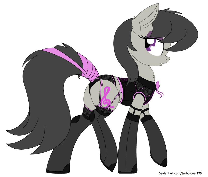 2018 black_hair bow clothing corset equine eyeshadow female friendship_is_magic hair horse legwear lingerie makeup mammal my_little_pony octavia_(mlp) pony purple_eyes purple_eyeshadow solo stockings tail_wraps turbolover175 wraps