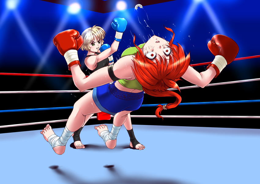 2girls absurdres boxing feet highres multiple_girls original santos