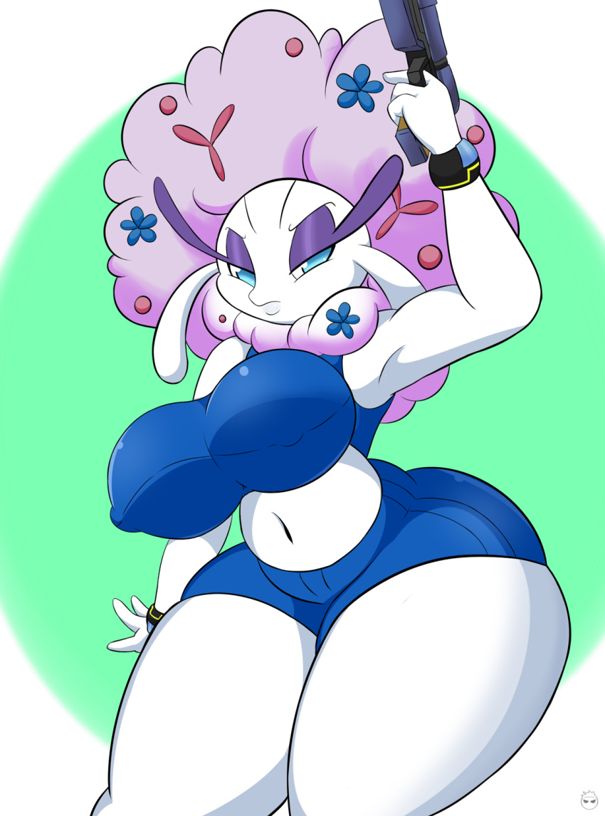 anthro anthrofied big_breasts breasts female flora_fauna florges flower gun huge_breasts kirbot12 looking_at_viewer metroid nintendo plant pok&eacute;mon pok&eacute;mon_(species) ranged_weapon simple_background solo thick_thighs video_games weapon