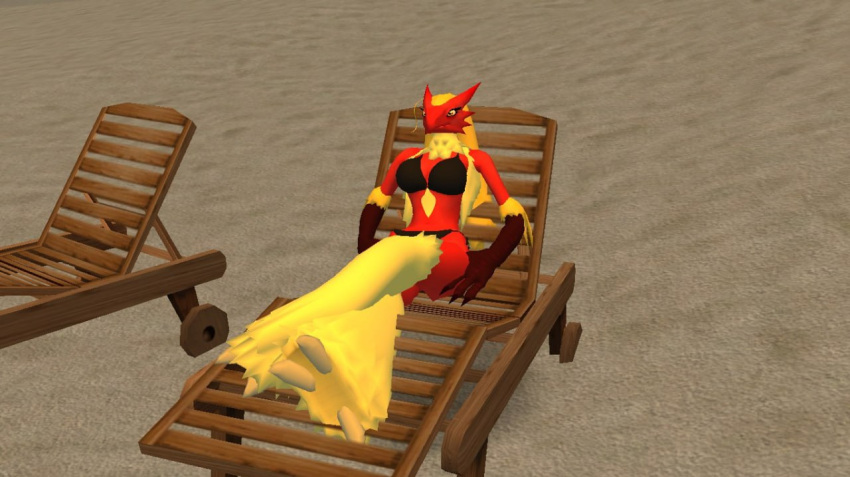 3d_(artwork) anthro avian avian_feet beach beach_chair bikini bikini_top blaziken blonde_hair clothing digital_media_(artwork) disembowell_(artist) erotical female fur generation_3_pokemon grand_theft_auto grand_theft_auto:_san_andreas hair imperial_hellhound los_santos model nintendo pokemon pokemon_(species) pytex_wolf red_body relaxing rockstar_games san_andreas sand seaside sexy_eyes solo swimwear yellow_body yellow_fur