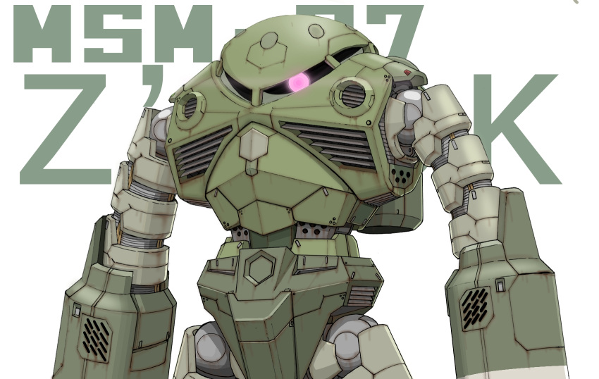 aron_e character_name commentary_request english_text gundam highres looking_at_viewer machinery mecha mobile_suit mobile_suit_gundam no_humans original redesign robot science_fiction upper_body white_background z'gok zeon