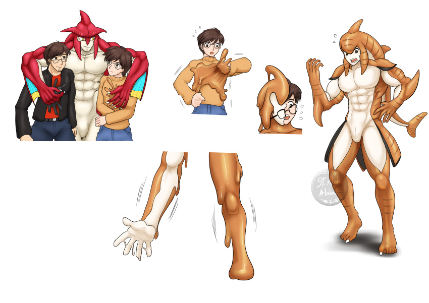 abs absurd_res alabuster anthro clothed clothing colored eyewear glasses goo_transformation hi_res human male mammal marine muscular muscular_anthro muscular_male nintendo nude prince_sidon simple_background slit species_transformation the_legend_of_zelda transformation transformation_sequence zora