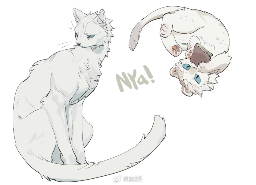 alternate_species blue_eyes brother_(lore) capcom dante_(dmc) devil_may_cry domestic_cat duo english_text felid feline felis feral fur furrification huikuai male mammal sibling_(lore) text vergil_(devil_may_cry) white_body white_fur