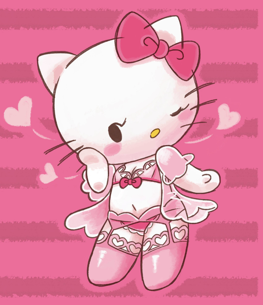 cat chtkghk clothing feline fur hello_kitty hello_kitty_(character) lingerie mammal minus8 pink_background sanrio simple_background white_fur