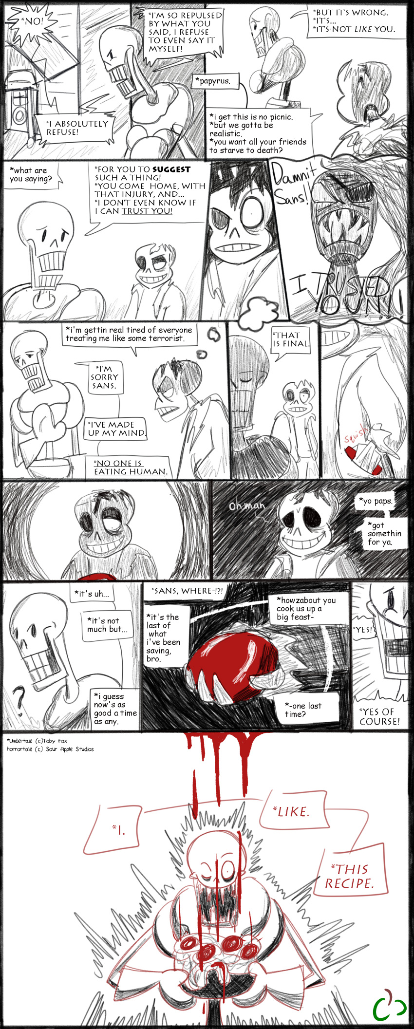 absurd_res alternate_universe animated_skeleton bone boss_monster_(undertale) clothed clothing comic dialogue english_text food hi_res horrortale humanoid male open_mouth papyrus_(horrortale) papyrus_(undertale) sans_(horrortale) sans_(undertale) skeleton sour-apple-studios speech_bubble teeth text undead undertale undertale_(series) undyne white_body