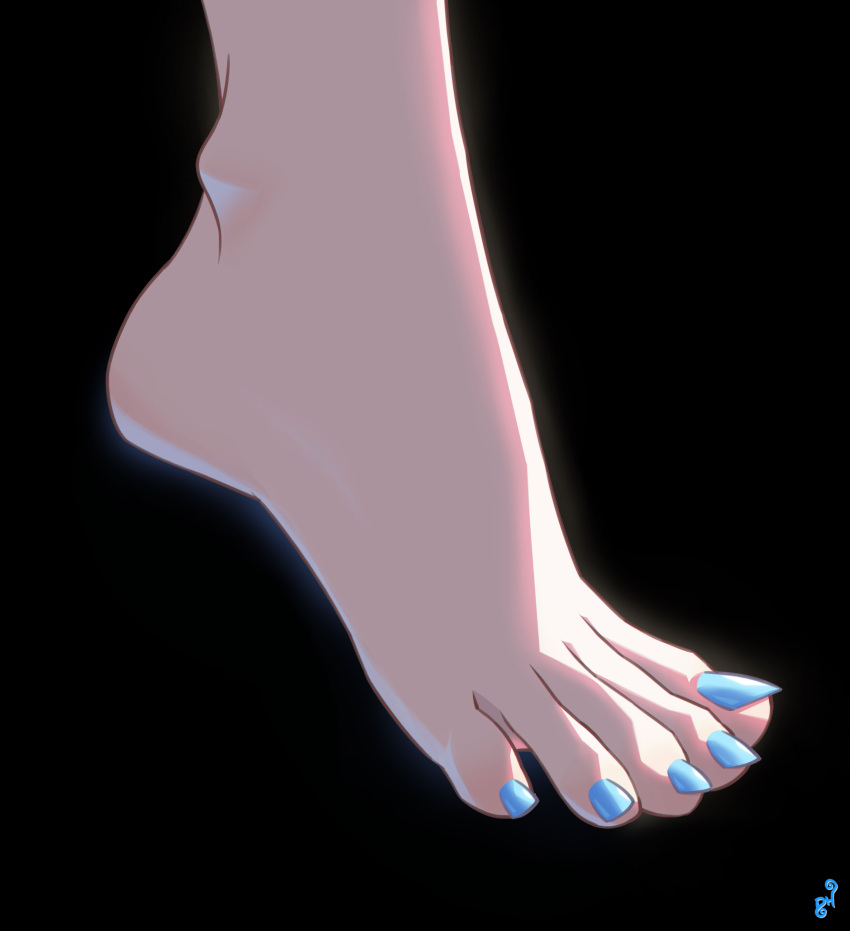 1girl absurdres artist_logo barefoot black_background blue_nails commentary commission english_commentary feet feet_only foot_focus ganyu_(genshin_impact) genshin_impact highres mohoshadream nail_polish simple_background solo toenail_polish toenails toes