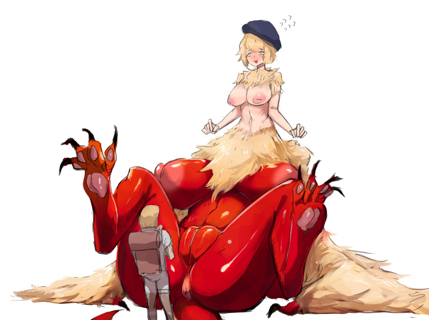 absurd_res anthro anus areola big_breasts blonde_hair blush breasts claws delicious_in_dungeon dragon falin_touden female fur genitals hair hi_res human hybrid mammal menyang mythological_creature mythological_scalie mythology nipples nude pussy scalie smile spread_legs spreading