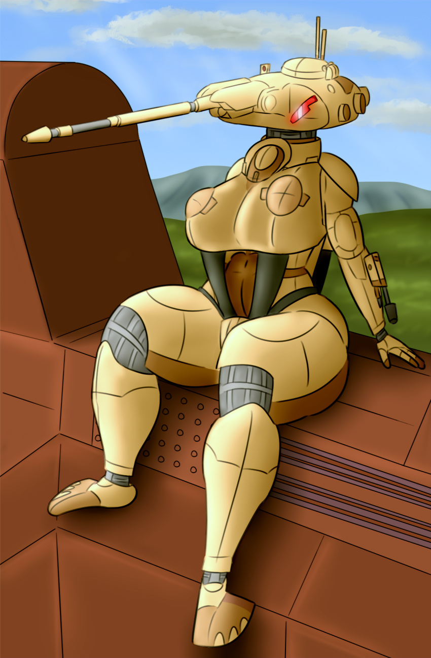 aat anthro armor armored_body armored_vehicle blaster female grass grass_field hi_res hill humanoid living_machine living_tank living_vehicle machine mantrinrus mechanic mechanical_arm mechanical_leg mtt nabu plant red_eyes sitting sitting_on_vehicle solo star_wars tank vehicle