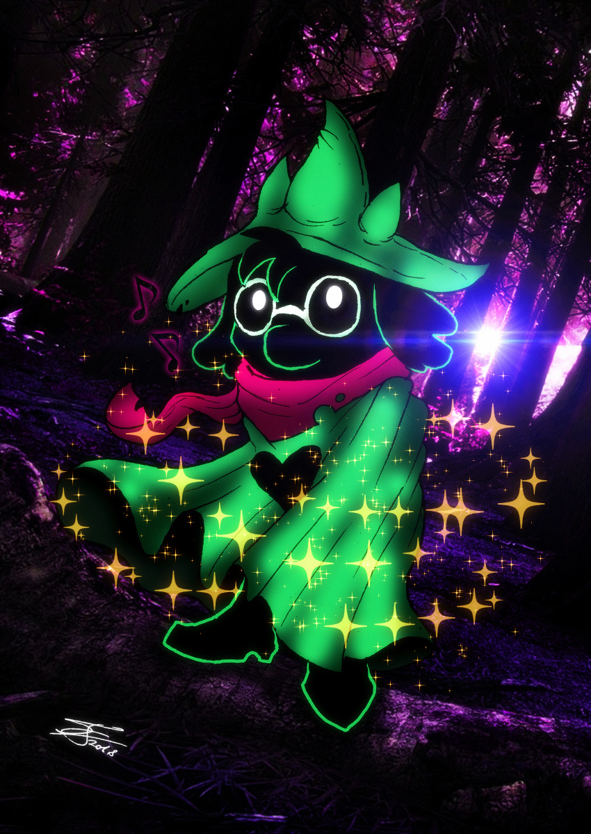 2018 bluewolfavenger caprine deltarune digital_media_(artwork) eyewear forest glasses goat hi_res horn humanoid long_ears mammal ralsei star tree video_games white_eyes