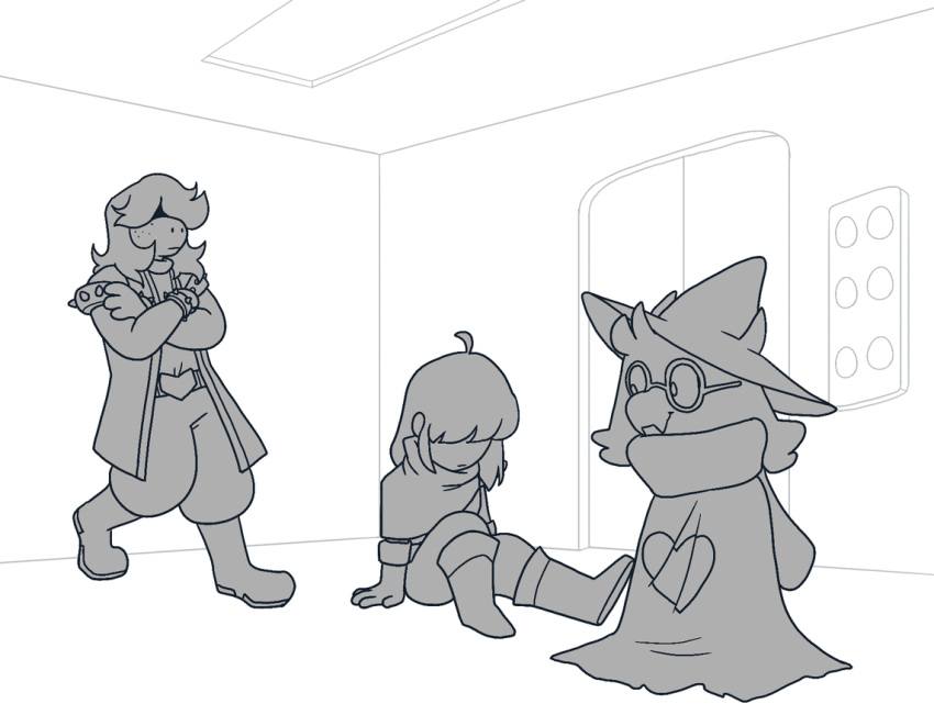 &lt;3 animated caprine deltarune dragon elevator eyewear fangs glasses goat horn human kris_(deltarune) lizard long_ears mammal ralsei reptile scalie scarf sitting standing susie_(deltarune) zomibom