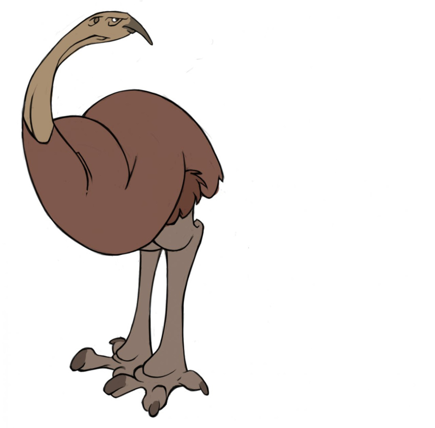 2014 3_toes ambiguous_gender angry avian beak biped bird bird_feet brown_beak brown_claws brown_eyes brown_feathers claws digital_drawing_(artwork) digital_media_(artwork) earhole feathers feral frown full-length_portrait jamminbison long_legs long_neck looking_aside looking_away moa portrait simple_background solo standing talons toe_claws toes toony white_background