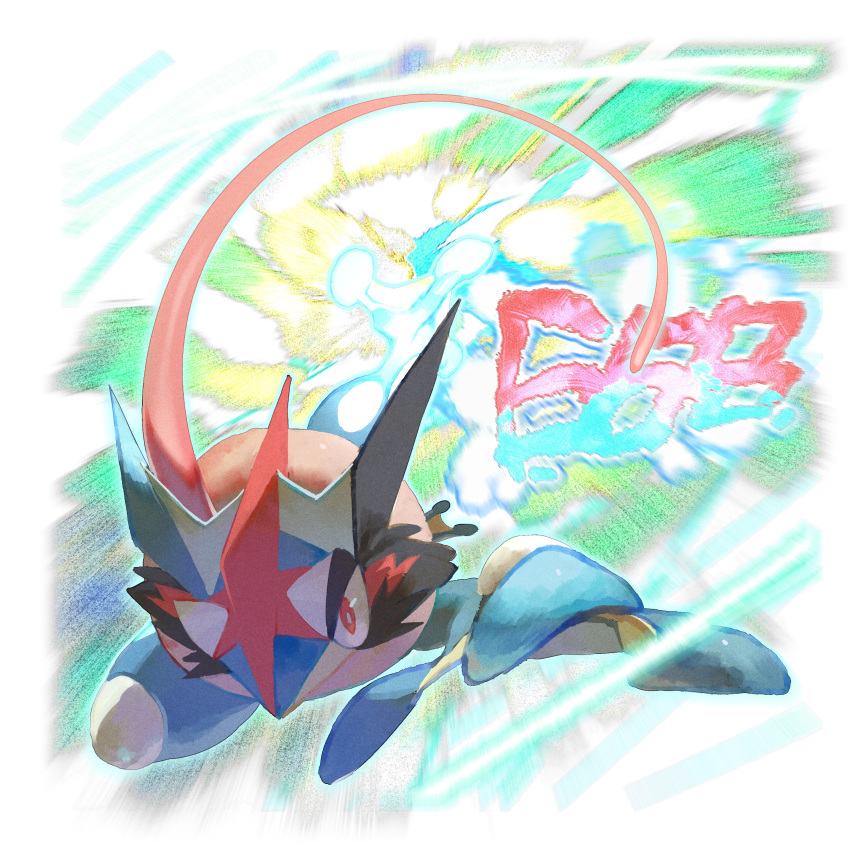 ege_(597100016) gen_6_pokemon greninja highres no_humans pokemon pokemon_(anime) pokemon_(creature) pokemon_xy_(anime) satoshi-greninja shuriken