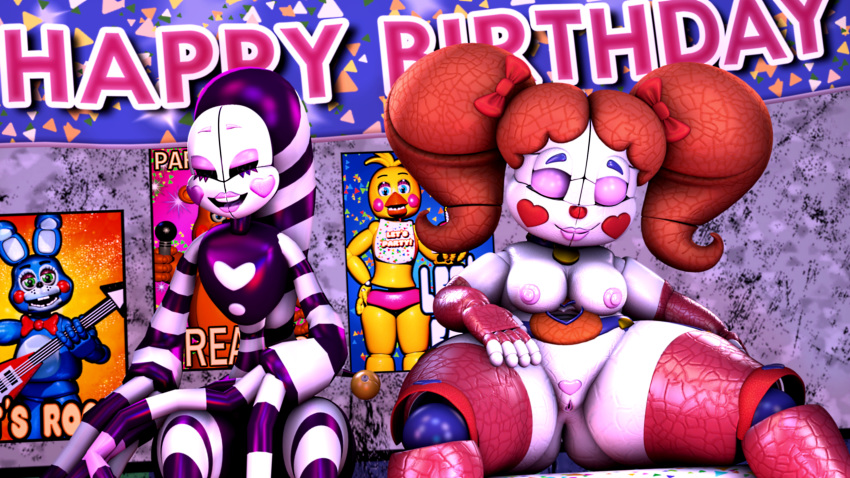 3d_(artwork) absurd_res animatronic baby_(fnafsl) breasts digital_media_(artwork) duo female five_nights_at_freddy's five_nights_at_freddy's_2 hair hi_res humanoid machine marionette_(fnaf) not_furry nude puppet_(fnaf) pussy robot saygoodbye-sfm sister_location source_filmmaker video_games