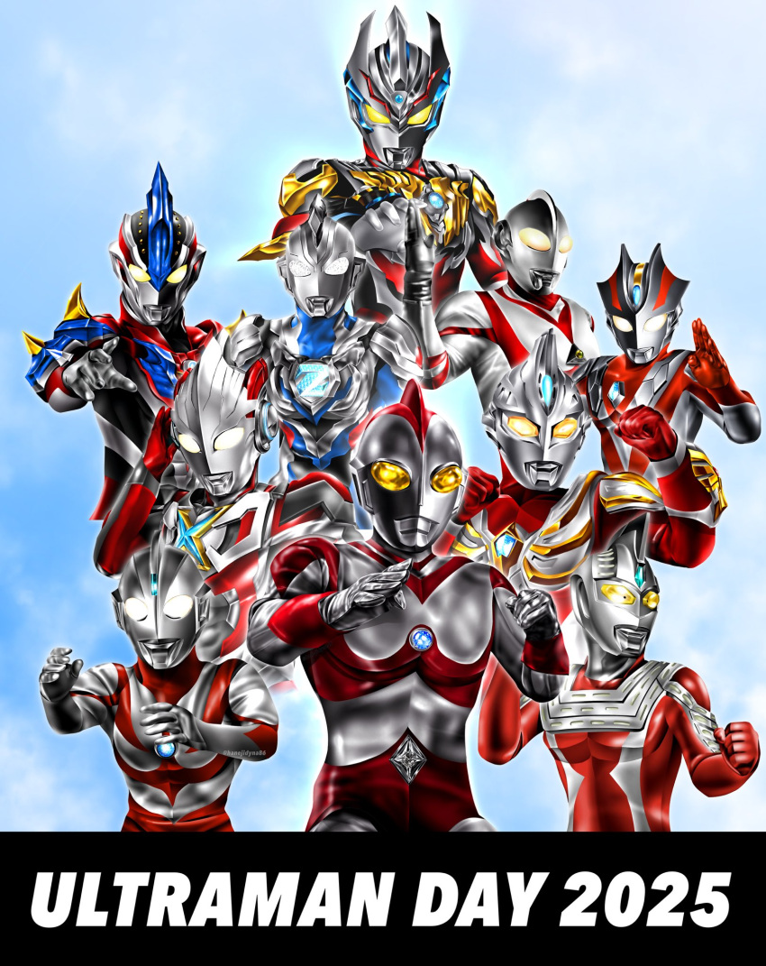 2025 6+boys alien aqua_gemstone arm_guards armor black_skin blue_gemstone blue_skin blue_sky breastplate clenched_hands collarbone color_timer colored_skin commentary compound_eyes cropped_torso dorsal_fin english_text eye_slugger fighting_stance forehead_jewel gem gradient_eyes hands_up hanejidyna86 highres horns in-franchise_crossover looking_ahead looking_at_viewer looking_down male_focus max_spark multicolored_eyes multicolored_skin multiple_boys muscular muscular_male outdoors pectorals red_skin shoulder_armor shoulder_pads silver_skin sky taiga_spark tokusatsu toned toned_male ultra_series ultraman:_towards_the_future ultraman_80 ultraman_80_(series) ultraman_ginga ultraman_ginga_(series) ultraman_ginga_s ultraman_ginga_victory ultraman_great ultraman_max ultraman_max_(series) ultraman_neos ultraman_neos_(series) ultraman_reiga ultraman_taiga_(series) ultraman_x ultraman_x_(series) ultraman_xenon ultraman_z ultraman_z_(original) ultraman_z_(series) ultraseven_21 upper_body white_eyes wrinkled_skin yellow_eyes