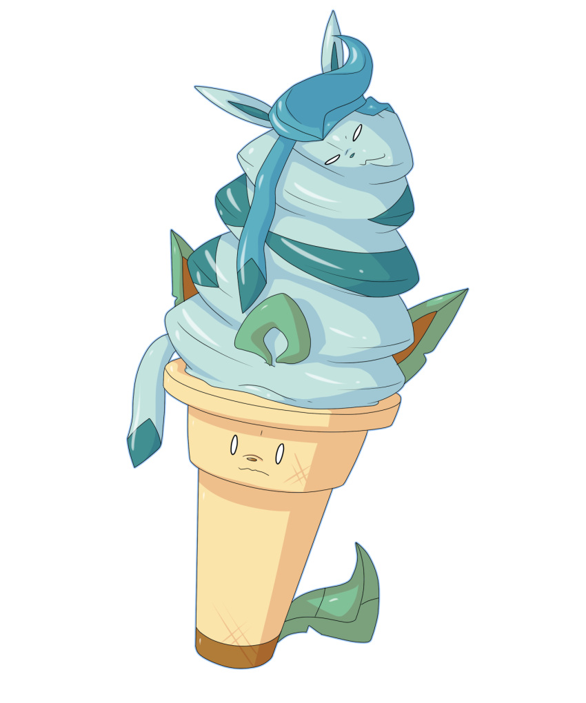 2014 ambiguous_gender dessert dlrowdog eeveelution food food_creature glaceon ice_cream ice_cream_cone leafeon nintendo pok&eacute;mon pok&eacute;mon_(species) simple_background video_games white_background