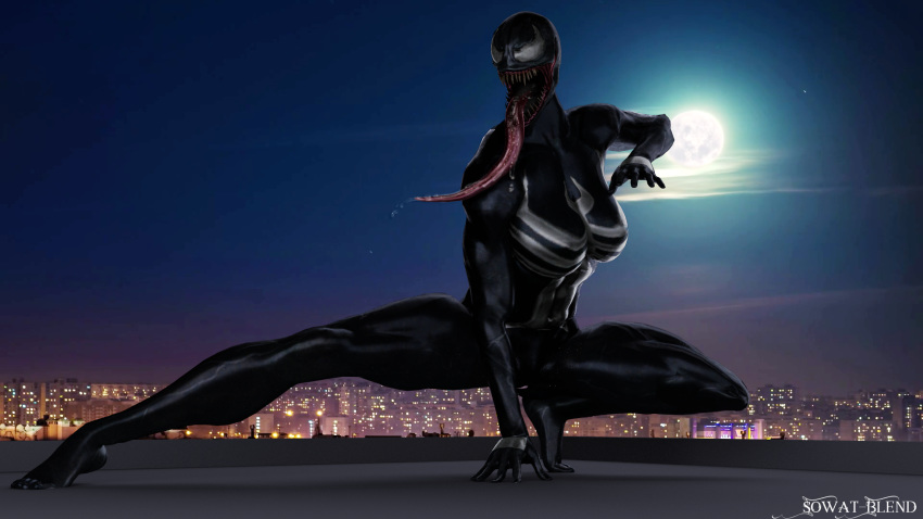 2018 3d_(artwork) alien anthro big_breasts breasts crossgender digital_media_(artwork) humanoid long_tongue marvel not_furry open_mouth sharp_teeth sowat-blend spider-man_(series) symbiote teeth tongue tongue_out venom_(spider-man)