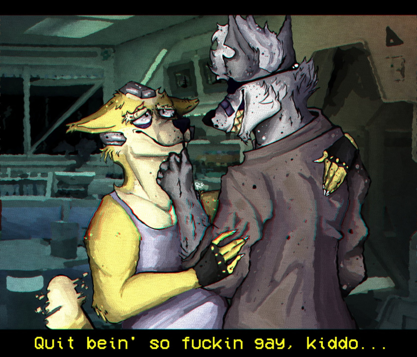 anthro canine clothed clothing duo fox fox_mccloud fuckinruler fully_clothed male male/male mammal nintendo no_homo star_fox star_fox_the_animated_series stated_heterosexuality text video_games wolf wolf_o'donnell