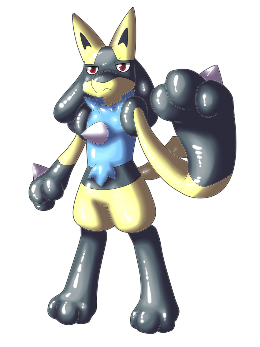 2014 ambiguous_gender dlrowdog lucario nintendo pok&eacute;mon pok&eacute;mon_(species) red_eyes shiny_pok&eacute;mon simple_background solo video_games white_background