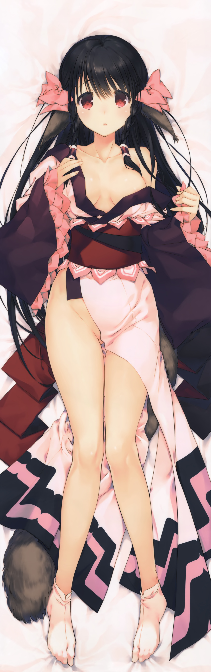 animal_ears aquaplus dakimakura japanese_clothes mitsumi_misato no_bra nopan open_shirt rurutie_(utawarerumono) tail utawarerumono_itsuwari_no_kamen