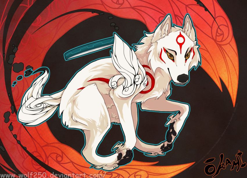 2018 amaterasu black_nose canine capcom deity digital_media_(artwork) feral fur mammal orange_eyes solo video_games white_fur wolf wolf250 yellow_sclera ōkami