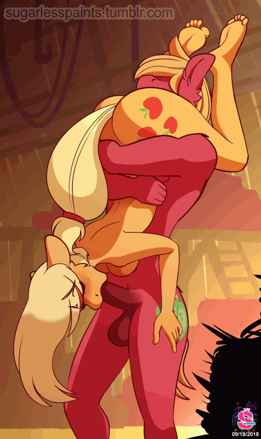 2018 5_fingers 5_toes 69_position animated anthro applejack_(mlp) balls barn big_macintosh_(mlp) blush breasts brother brother_and_sister cutie_mark darkhazard deep_throat duo equine eyes_closed feet fellatio female fingers friendship_is_magic fur hair hi_res horse humanoid_feet humanoid_hands incest male male/female mammal my_little_pony nude oral penis pony red_balls red_fur red_penis sex sibling sister tan_fur tan_hair toes watermark