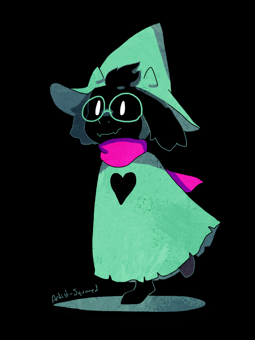 absurd_res animated artist-squared barefoot black_fur caprine clothed clothing cute_fangs dark_fur deltarune eyewear floppy_ears front_view fur glasses goat green_clothing green_hat hat head_tuft hi_res mammal ralsei robe running scarf solo standing vertical_bar_eyes white_eyes