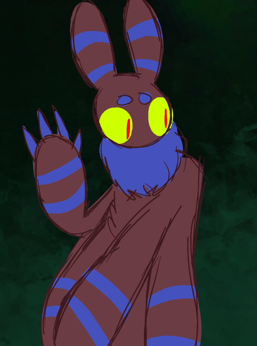 4_arms ambiguous_gender arthropod blue_fur brown_fur copperton flat_colors fur gallil gradient_background green_background insect lagomorph male mammal monster moth multi_arm multi_limb multicolored_eyes multicolored_fur neck_tuft simple_background solo stripes tuft two_tone_fur waist_up