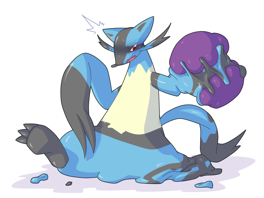 2014 ambiguous_gender disembodied_hand dlrowdog hybrid lucario mienshao nintendo pok&eacute;mon pok&eacute;mon_(species) red_eyes simple_background stretchy sweat video_games white_background