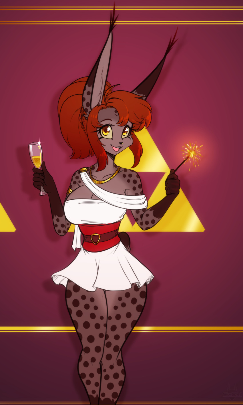 2026 absurd_res alcohol anthro armlet beverage big_breasts breasts brown_body brown_hair champagne champagne_glass collarbone container cup dipstick_ears dipstick_tail drinking_glass ear_markings eyebrows eyelashes felid feline female fur glass glass_container glass_cup gloves_(marking) hair hi_res inner_ear_fluff jewelry leg_markings lynx mammal mara_(scorpdk) markings multicolored_ears necklace open_mouth scorpdk socks_(marking) solo sparkler spots spotted_body spotted_fur tail tail_markings tuft yellow_eyes
