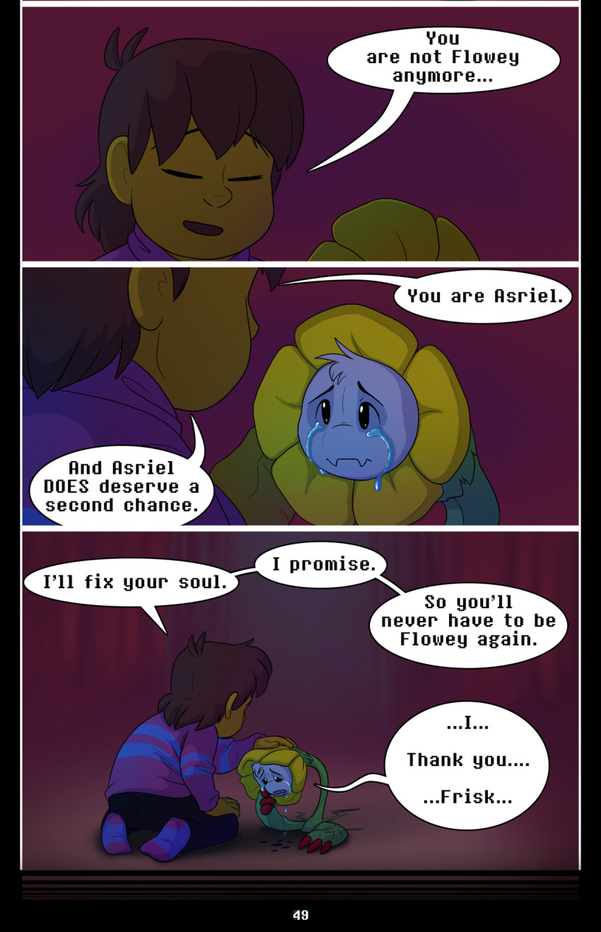 absolutedream comic crying dialogue english_text flora_fauna flowey_the_flower human mammal plant protagonist_(undertale) tears text undertale video_games