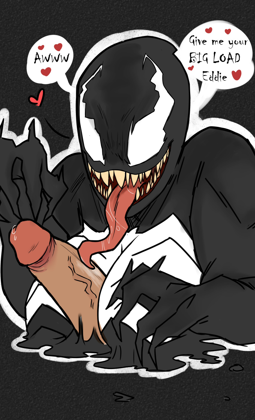 2018 alien big_breasts big_tongue breasts buublybutt claws cum duo ejaculate erection fellatio female hi_res human humanoid_penis invalid_color long_tongue mammal marvel not_furry oral penis precum saliva sex sharp_claws sharp_teeth simple_background smile solo_focus spider-man_(series) symbiote teeth thick_thighs tongue tongue_out tonguejob venom_(spider-man)