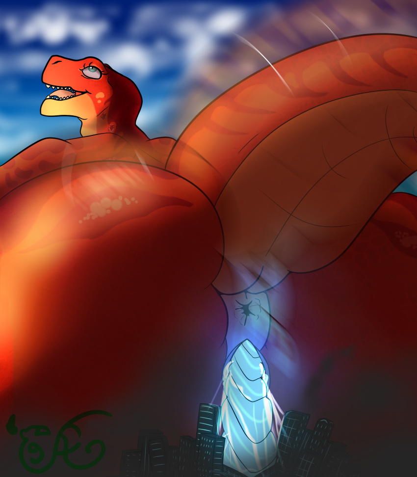 absurd_res anthro big_butt bodily_fluids building butt butt_crush butt_focus city city_crushing city_destruction destruction digital_media_(artwork) dinosaur dromaeosaurid duira_(yithianarchivist) extreme_size_difference female genitals hi_res macro macro_anthro macro_female macro_focus nude penetration prehistoric_species presenting reptile saurischian scales scalie simple_background size_difference skyscraper smile solo solo_focus spicyscaliearts tail teeth theropod vaginal vaginal_penetration velociraptor vulva